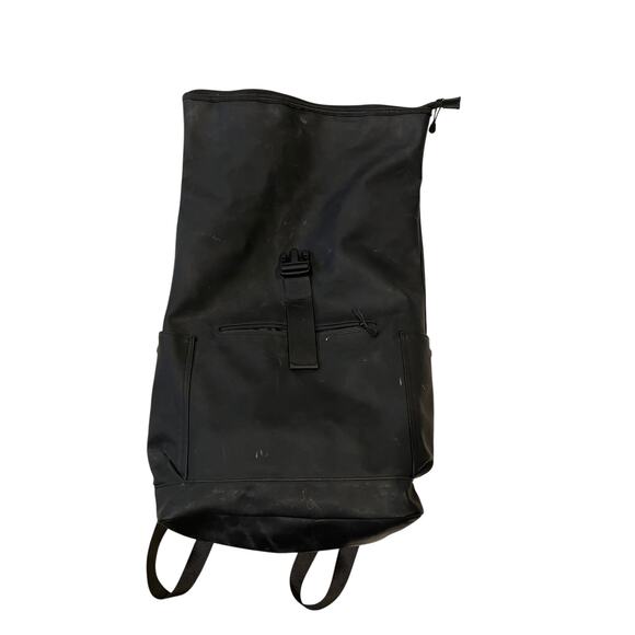 Top Loading Drawstring Faux Leather Black Backpack - Picture 1 of 3